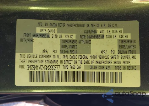 2016 Mazda Mazda3 I Touring из США, поврежденный, VIN 3MZBM1W7XGM299377